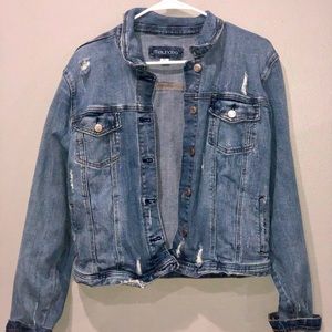 Cropped Distressed Denim Jacket